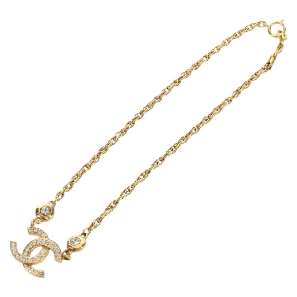 Chanel Cc Pendant Metal With Crystals Gold Metal Necklace Jewelry